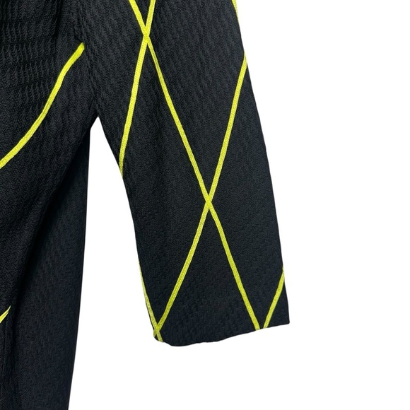 Misook XL Black Knit Cardigan Jacket Chartreuse Yellow Diamond 3/4 Sleeve Career - Picture 5 of 11